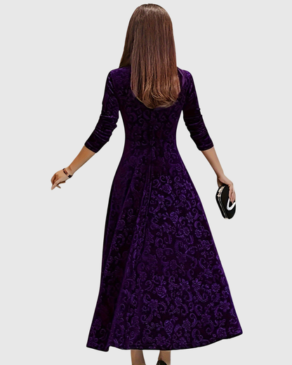 Amandine - Elegantes Midi-A-Linien Kleid aus floralem Samt