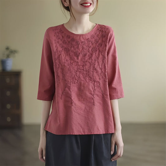 Amelia - Elegante bestickte Blusen mit halblangen Ärmeln für Frauen