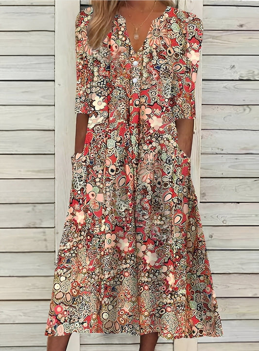 Eleanor - Bequemes Damen-Blumenkleid mit Taschen