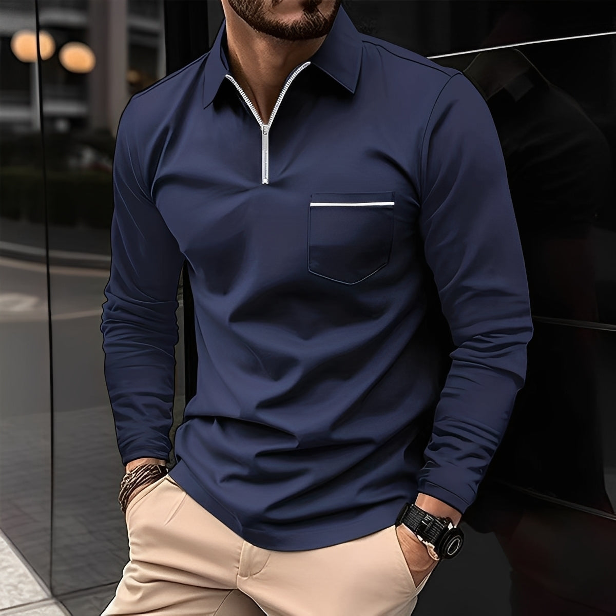 Florent - Herren-Langarm-Polo mit Zipper