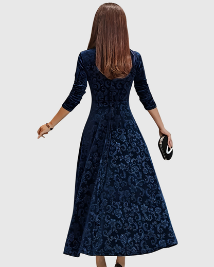 Amandine - Elegantes Midi-A-Linien Kleid aus floralem Samt