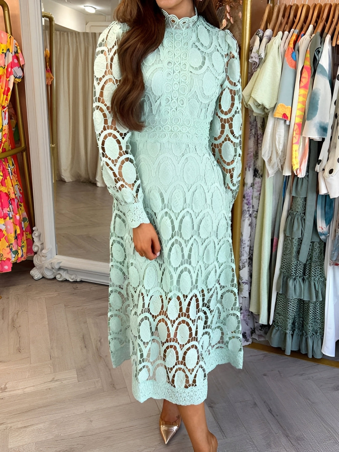 Madeline - Elegantes langes Damenkleid mit Ärmeln