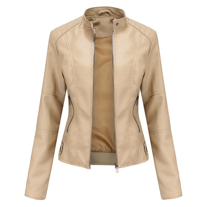 Claudia – Biker-Lederjacke mit Stehkragen