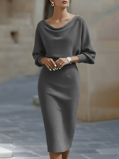 Wendy - Elegantes Midi-Kleid mit Drapiertem Kragen