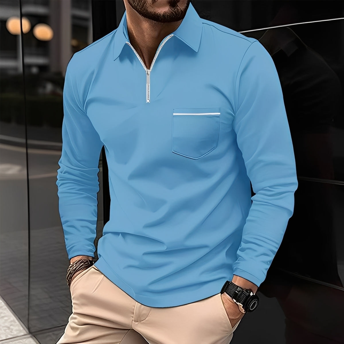 Florent - Herren-Langarm-Polo mit Zipper
