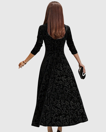 Amandine - Elegantes Midi-A-Linien Kleid aus floralem Samt