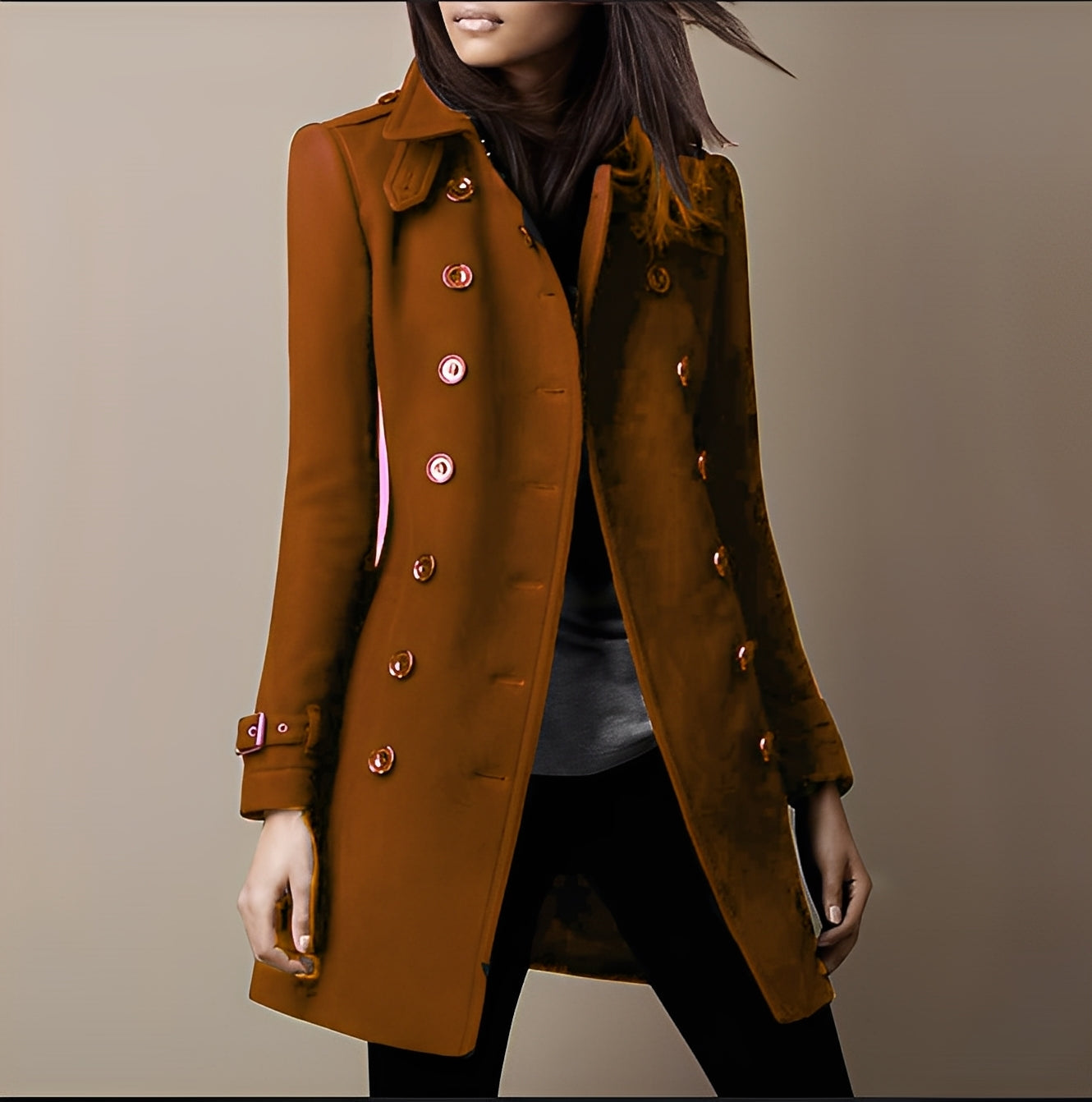 Aryana - Stilvoller Damen-Wollmantel im Zweireiher-Look
