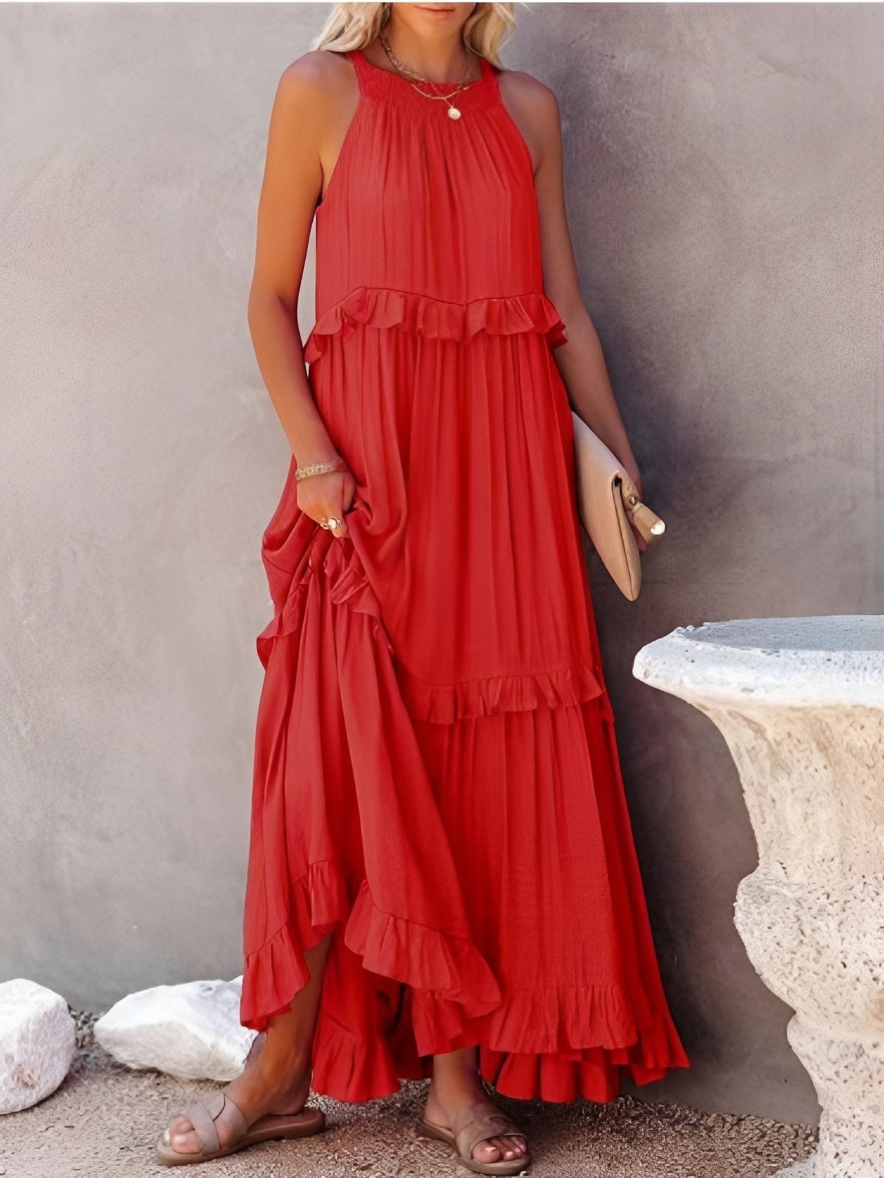 Zanna - Elegantes ärmelloses Kleid mit Rüschen für Frauen