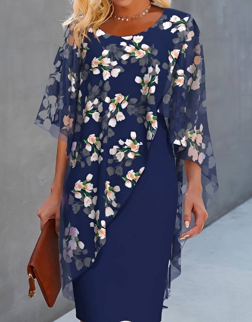 Melanie - Schickes Chiffonkleid mit Blumenschmuck für Damen