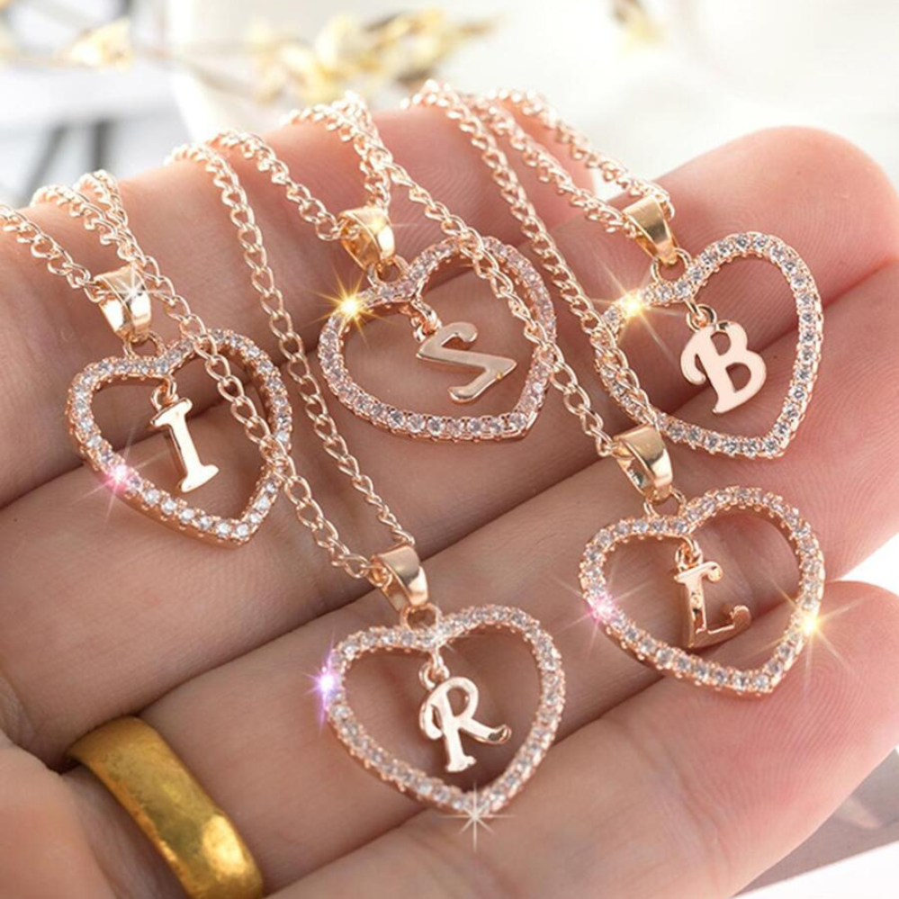 Collar de Corazón Inicial de Cristal - Collar con colgante de corazón inicial