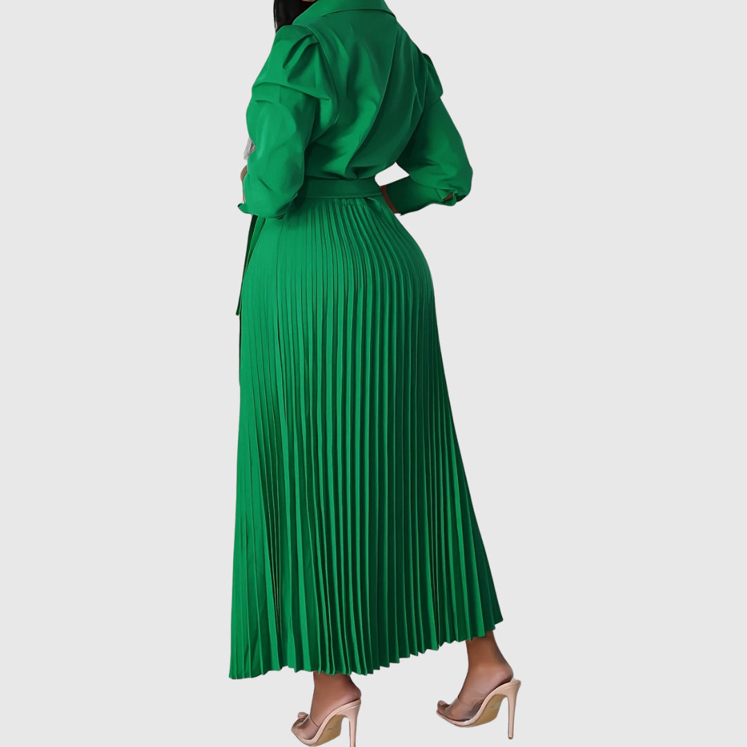 Elise – Stilvolles Midikleid mit V-Ausschnitt und plissiertem Detail