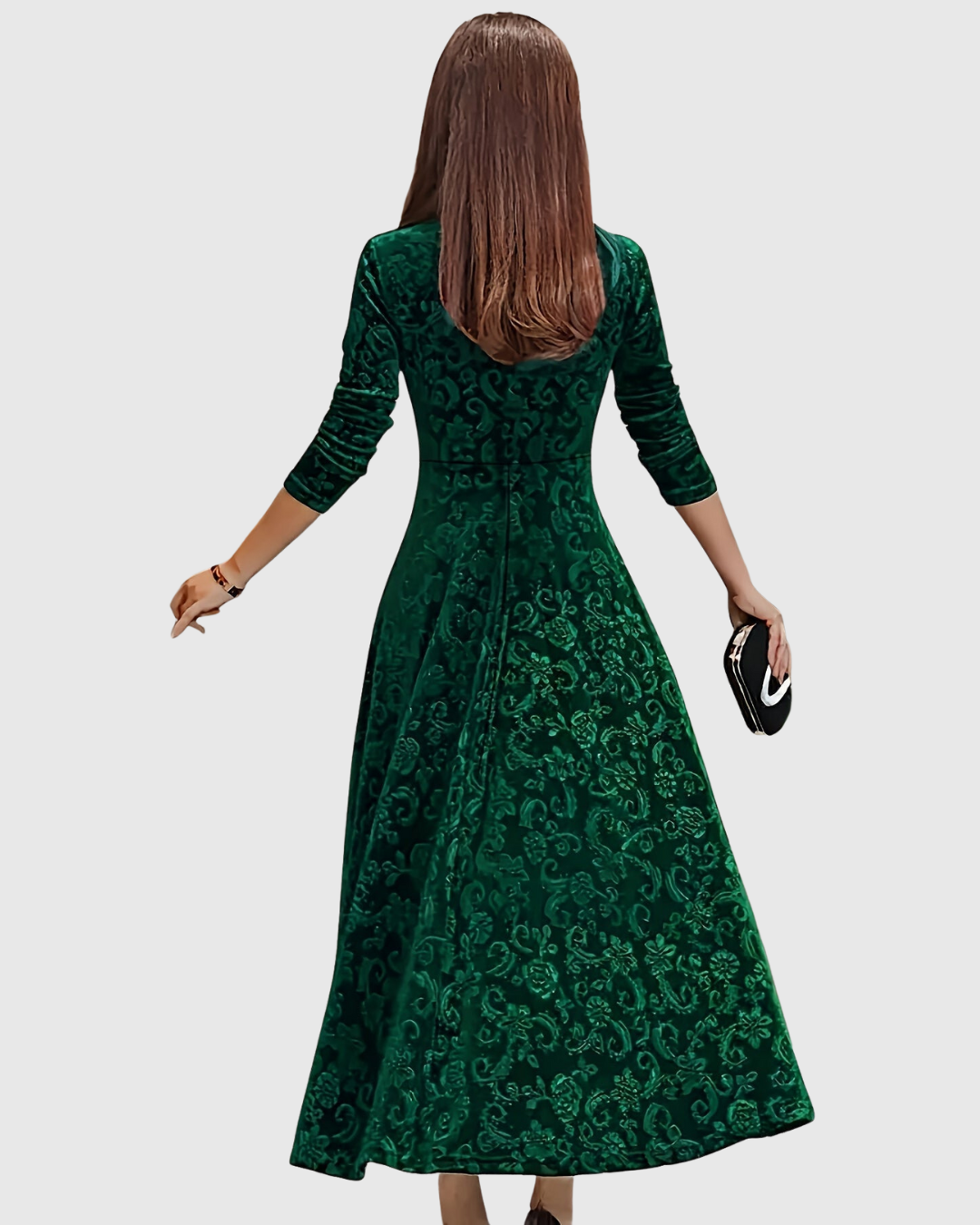 Amandine - Elegantes Midi-A-Linien Kleid aus floralem Samt