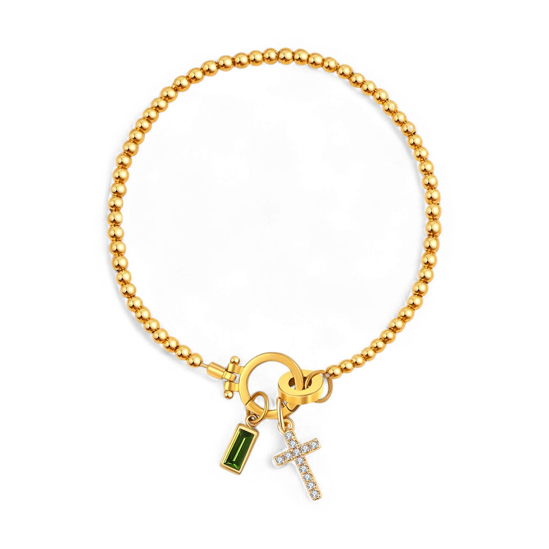 Eli – Armband mit Geburtsstein und Kreuzanhänger