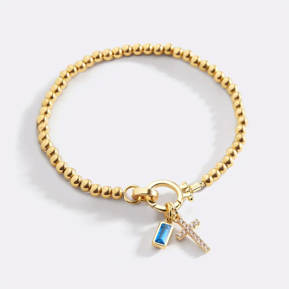 Eli – Armband mit Geburtsstein und Kreuzanhänger
