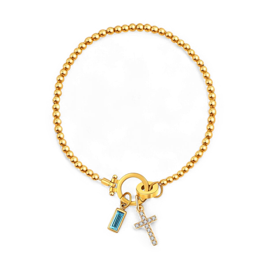 Eli – Armband mit Geburtsstein und Kreuzanhänger
