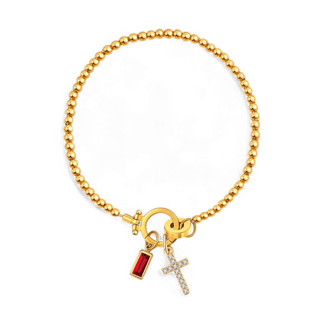 Eli – Armband mit Geburtsstein und Kreuzanhänger