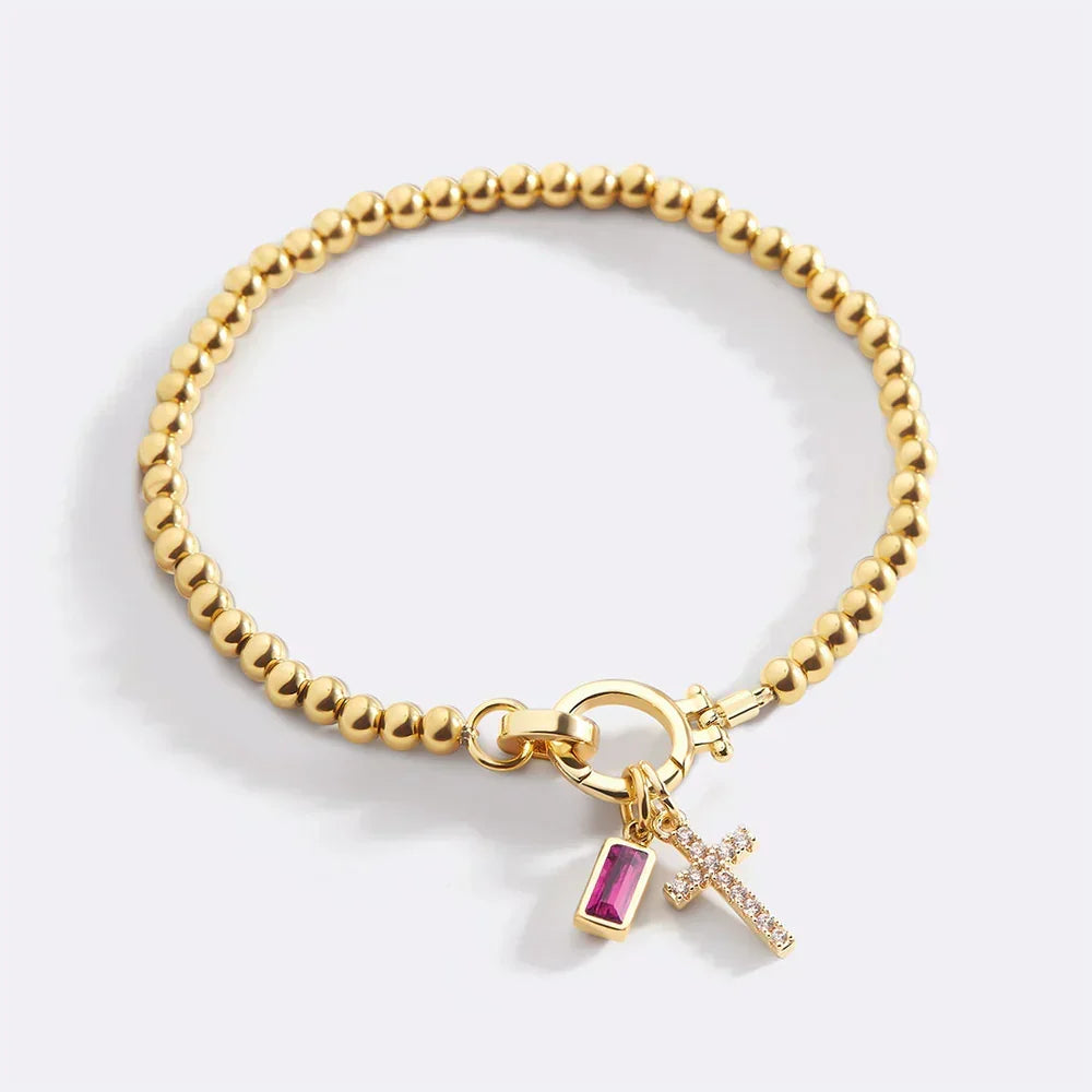 Eli – Armband mit Geburtsstein und Kreuzanhänger