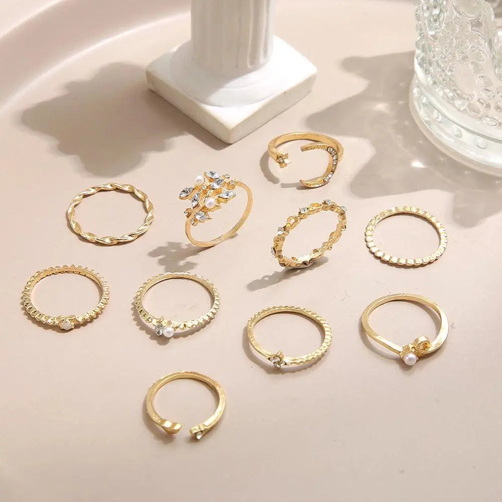 Savana – Set von 10 Boho-Ringen in Silber- und Goldtönen