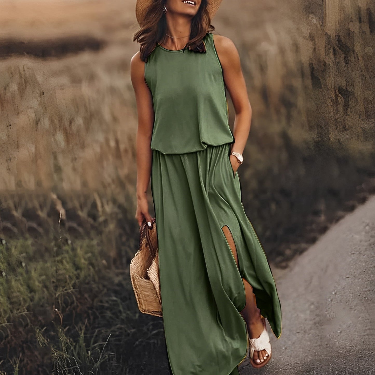 Kleid Mina mit geschlitztem Saum und zwei Taschen