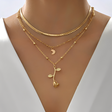 Sylvia – Halskette mit rosa Anhänger und goldenem Mond