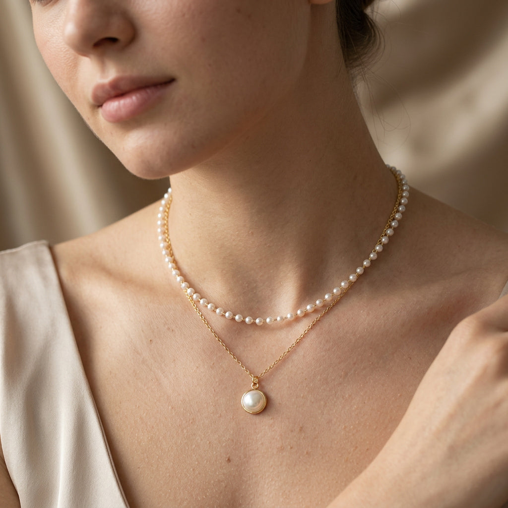 Auriane – Elegantes Perlen- und Goldkettencollier