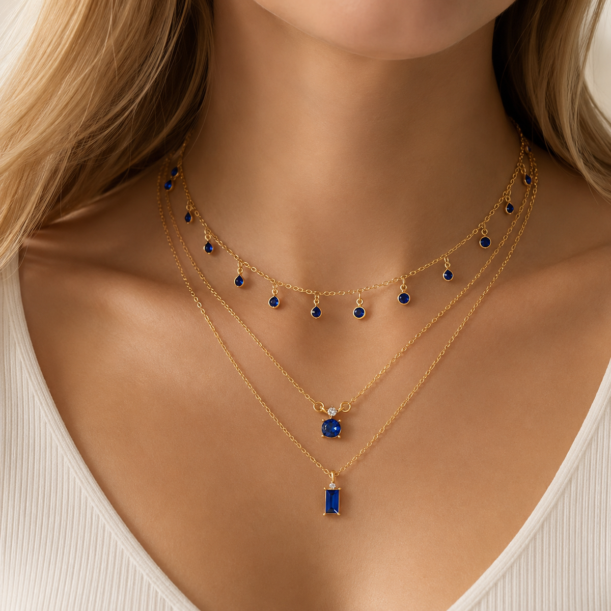 Sylva – Vintage-Halskette aus Gold mit blauen Zirkonien