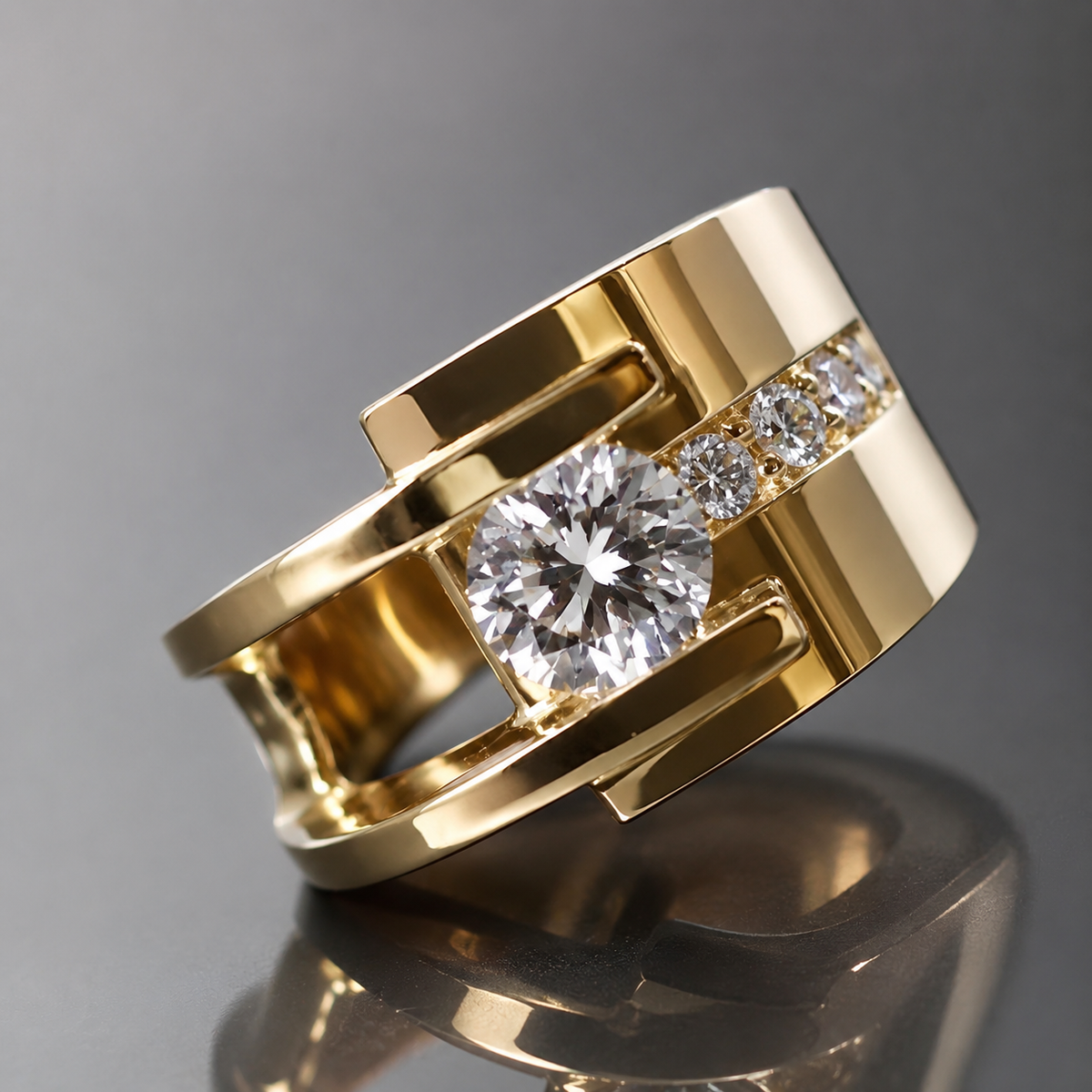 Lyra – Vintage Goldring mit unregelmäßigem Zirkon