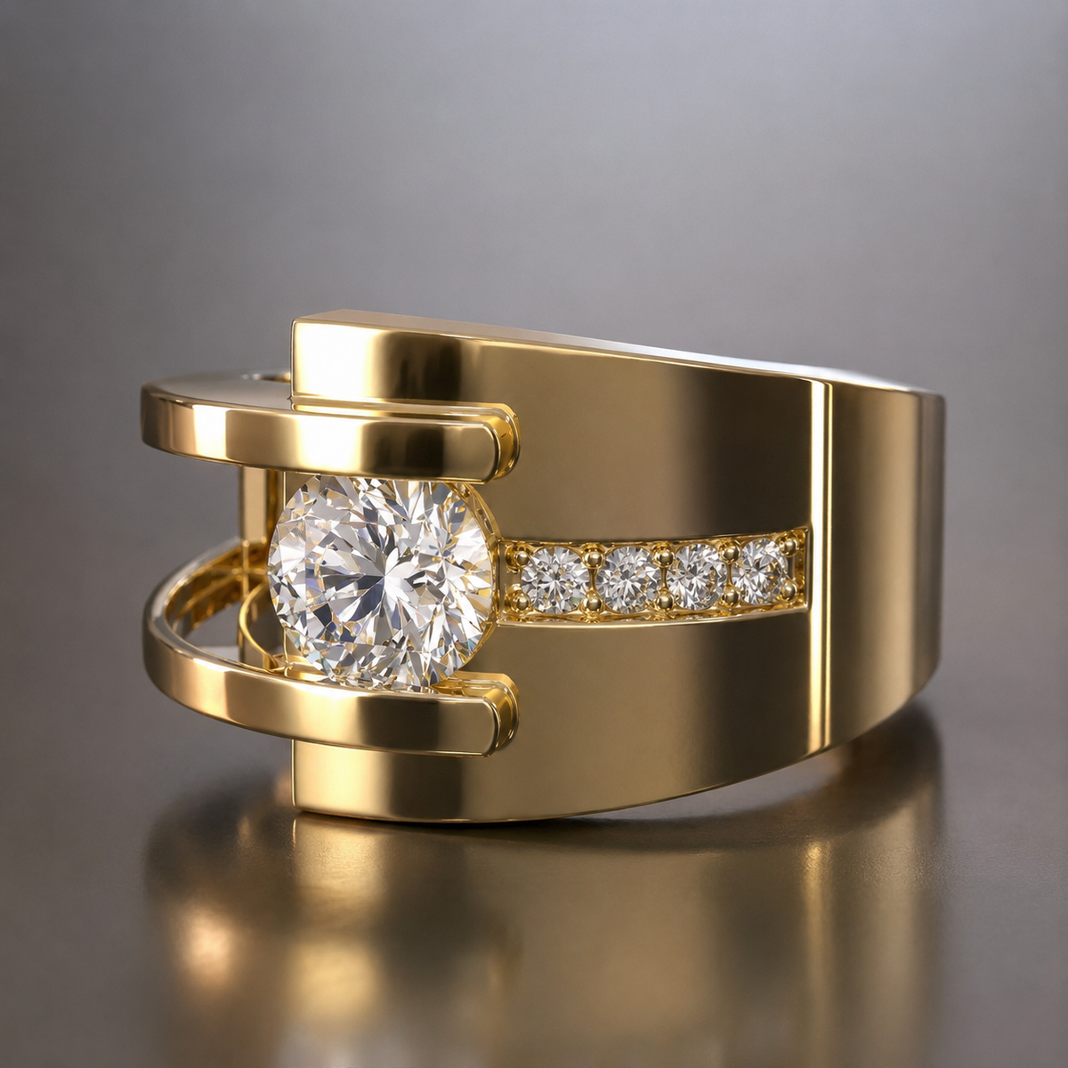 Lyra – Vintage Goldring mit unregelmäßigem Zirkon