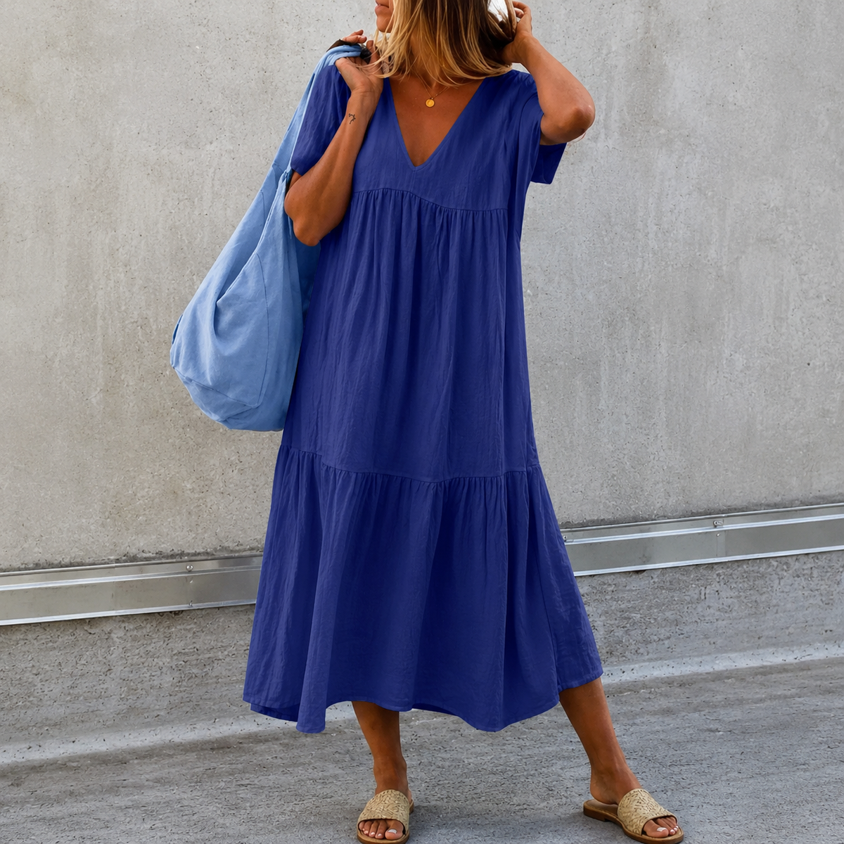 Deanna - Bequemes und vielseitiges Freizeitkleid mit V-Ausschnitt