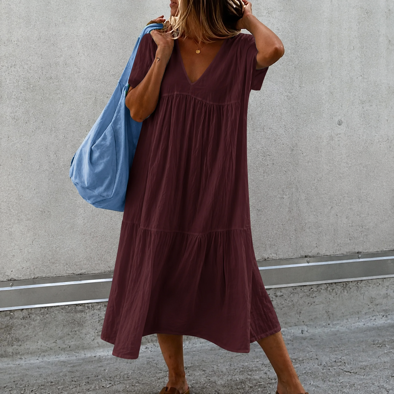 Deanna - Bequemes und vielseitiges Freizeitkleid mit V-Ausschnitt