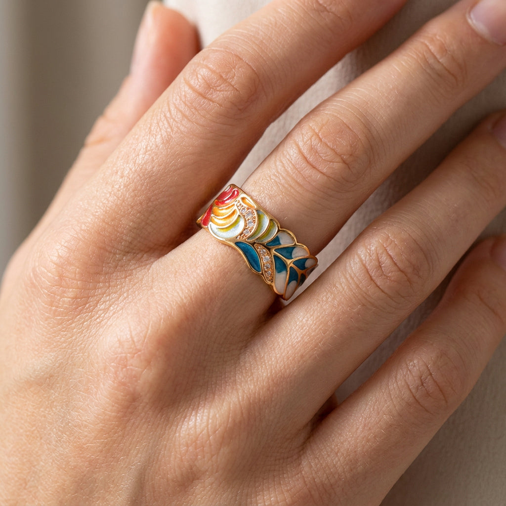 Isolde – Anillo mit handgemalten Blumen