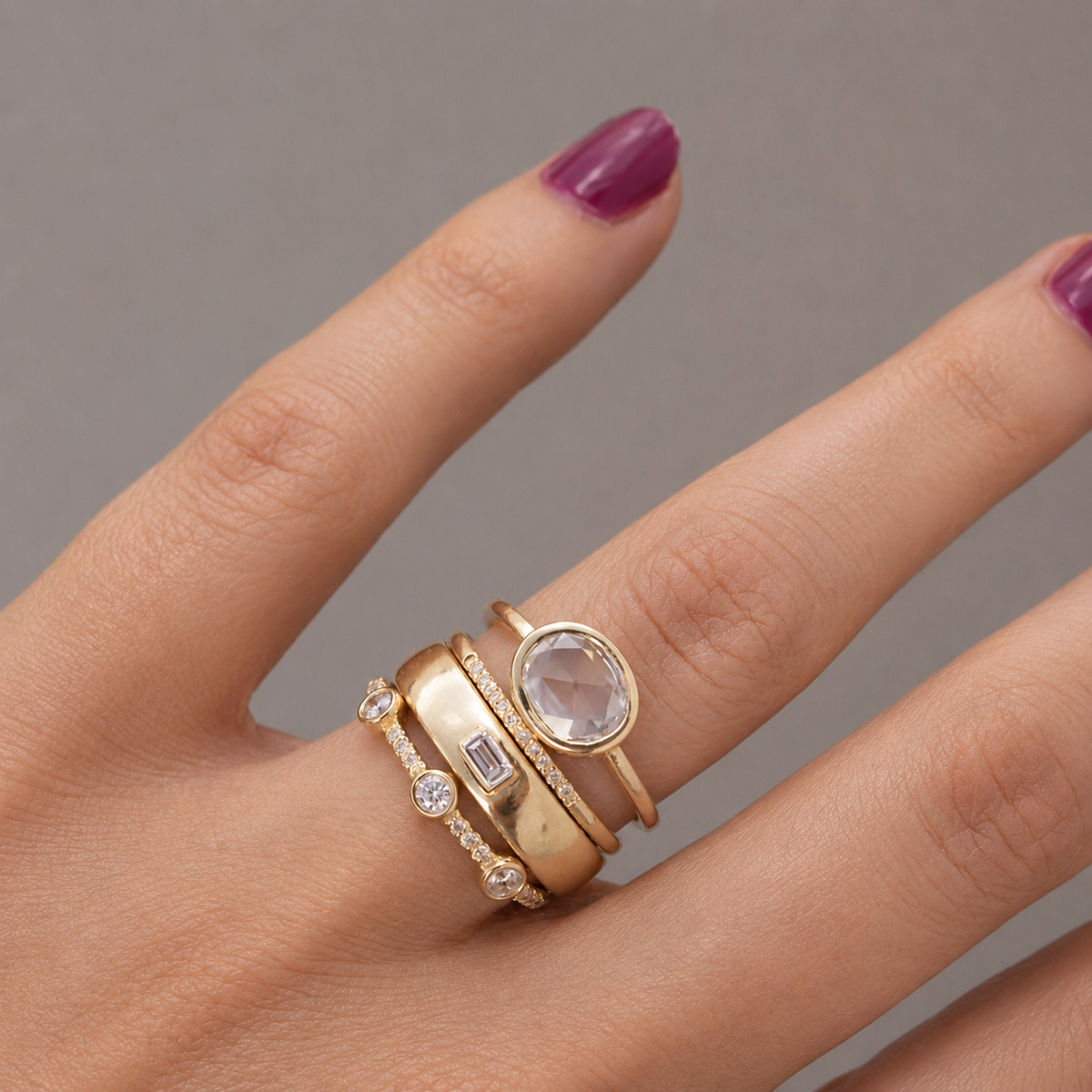 Sylvie – Set von Vintage-Ringen aus Gold mit Zirkonia