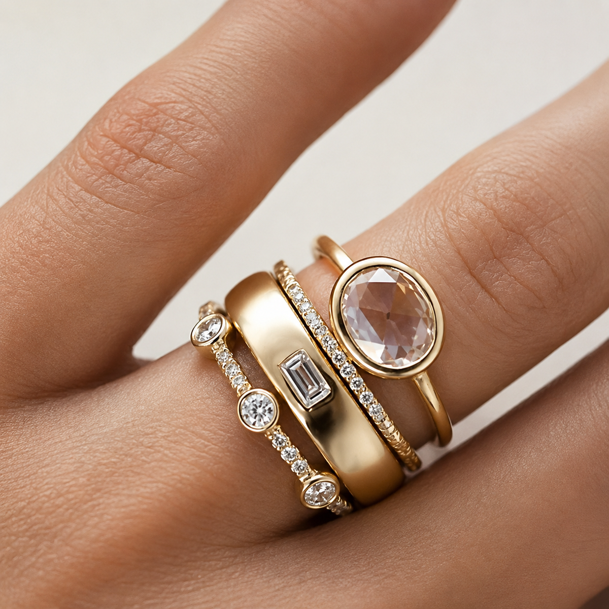Sylvie – Set von Vintage-Ringen aus Gold mit Zirkonia