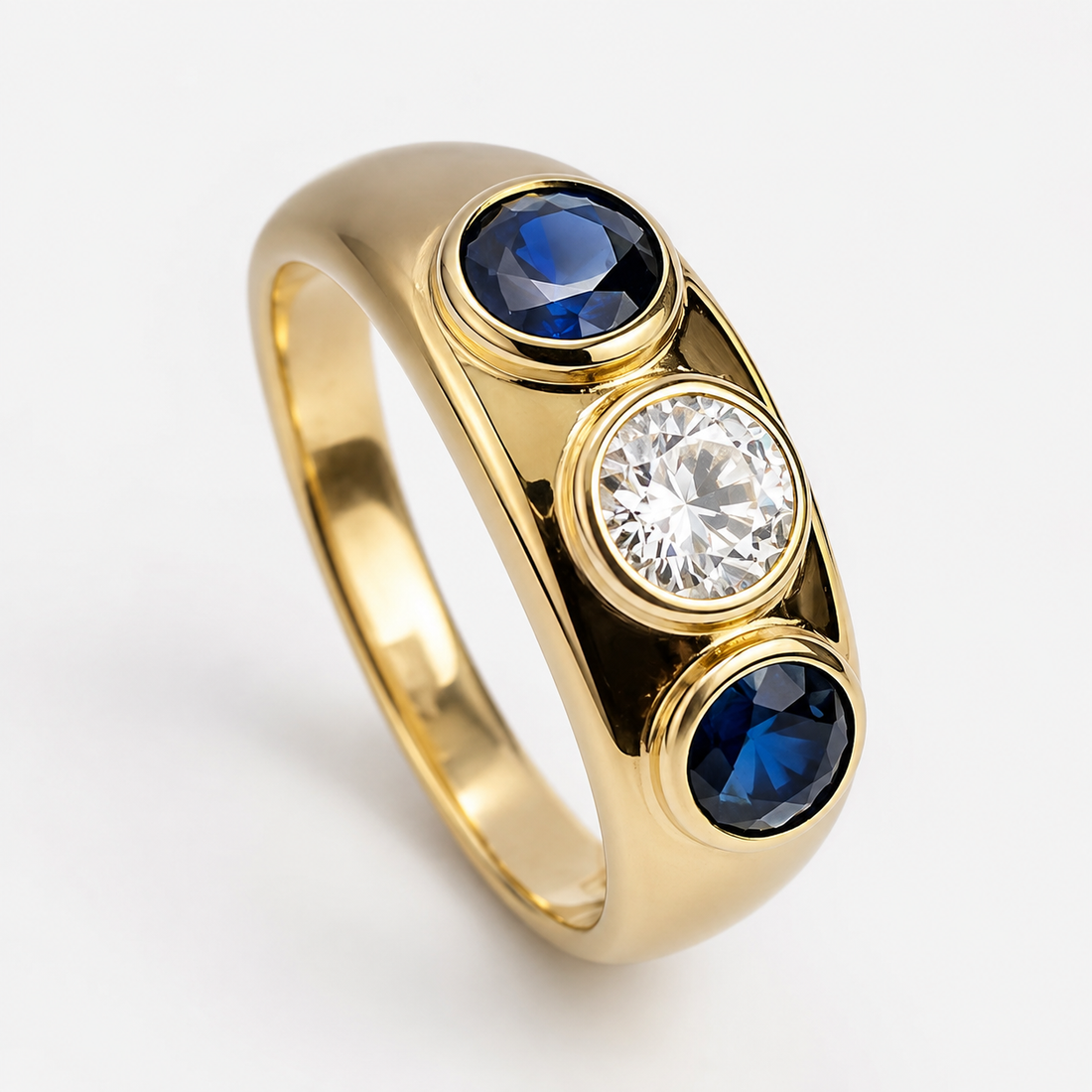 Oceane – Vintage gold ring with blue crystal and zirconias