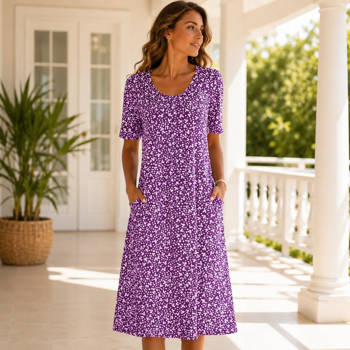 Yasmin - Kurzes Kleid mit Blumenmotiv und Ärmeln