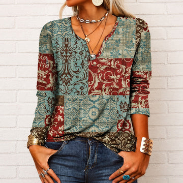 Katharina - Boho-Top mit langen Ärmeln und V-Ausschnitt