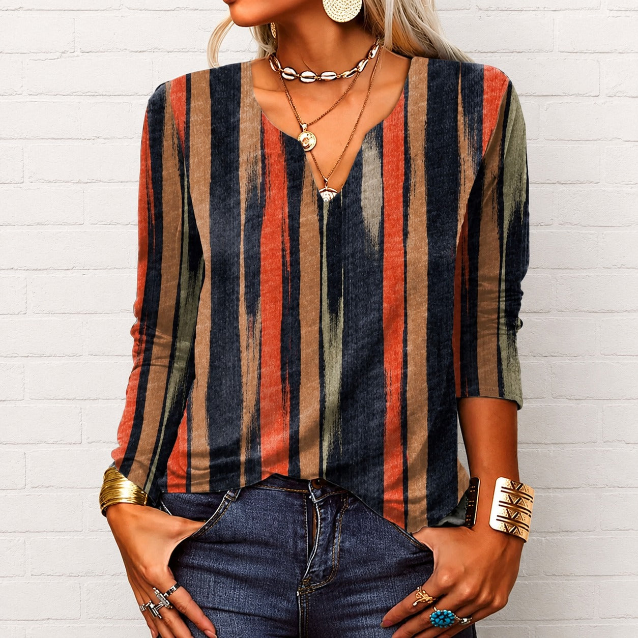 Katharina - Boho-Top mit langen Ärmeln und V-Ausschnitt