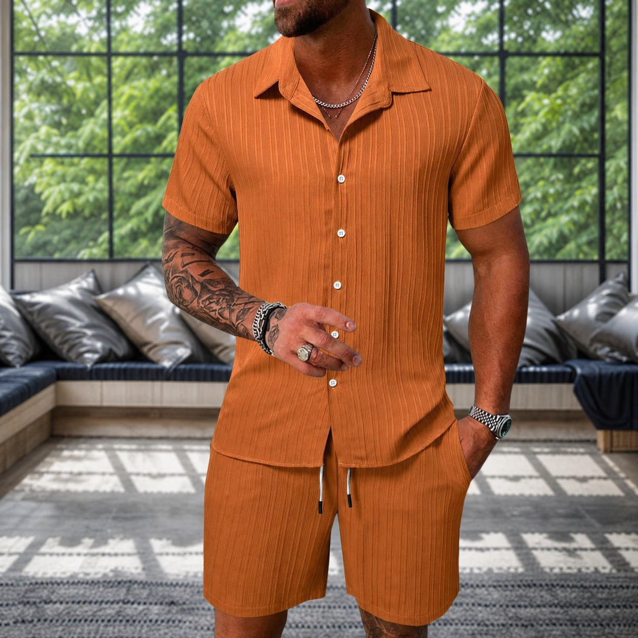 Albie - Freizeit-Set mit Textur-Hemd