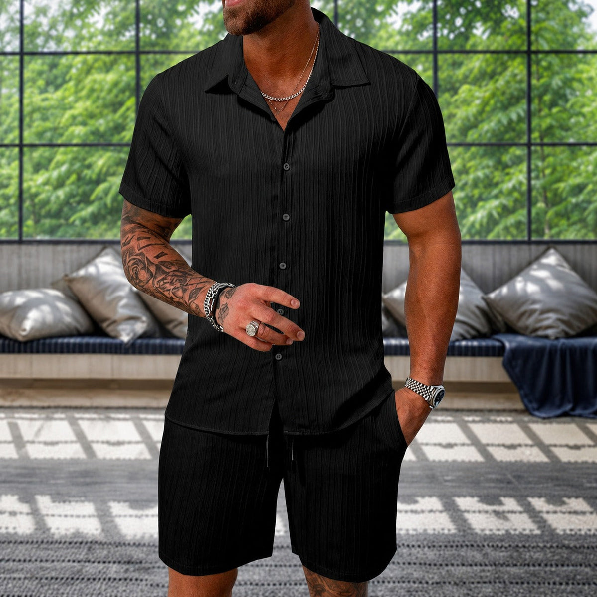 Albie - Freizeit-Set mit Textur-Hemd
