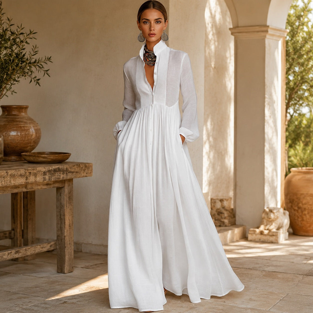 Kyran - Stilvolles, langes Kleid mit langen Ärmeln