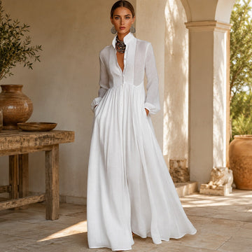Kyran - Stilvolles, langes Kleid mit langen Ärmeln