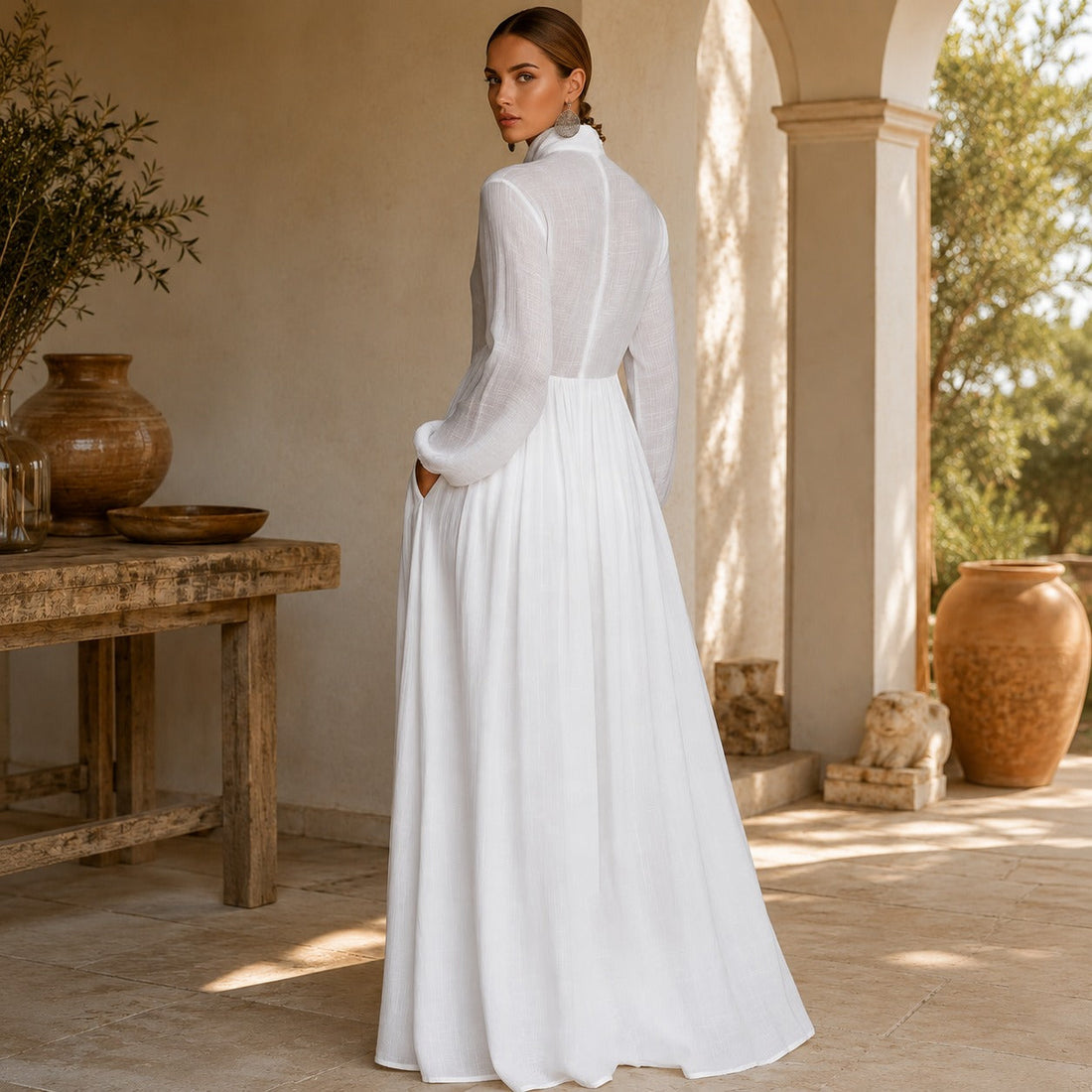 Kyran - Stilvolles, langes Kleid mit langen Ärmeln