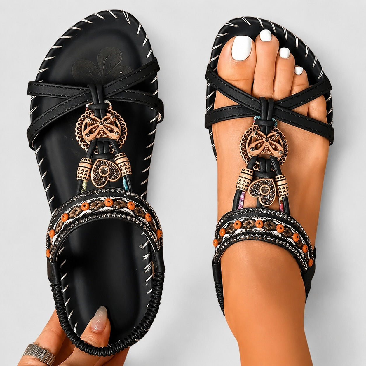 Eleanor - Elegante flache Sandalen mit funkelnden Details