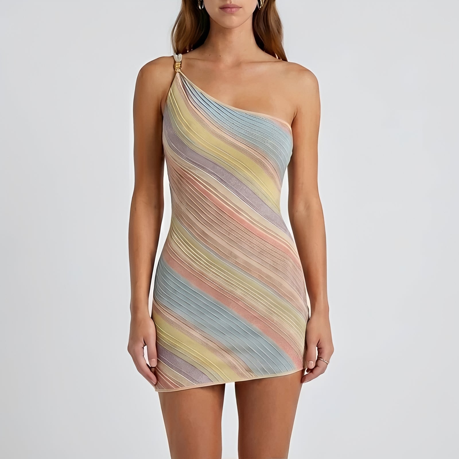 Kameron - Leuchtendes Minikleid mit One-Shoulder-Design
