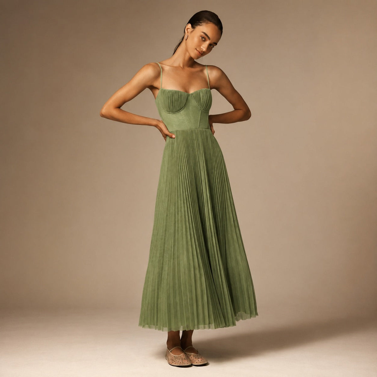 Elissa - Stilvolles Falten-Midi-Kleid