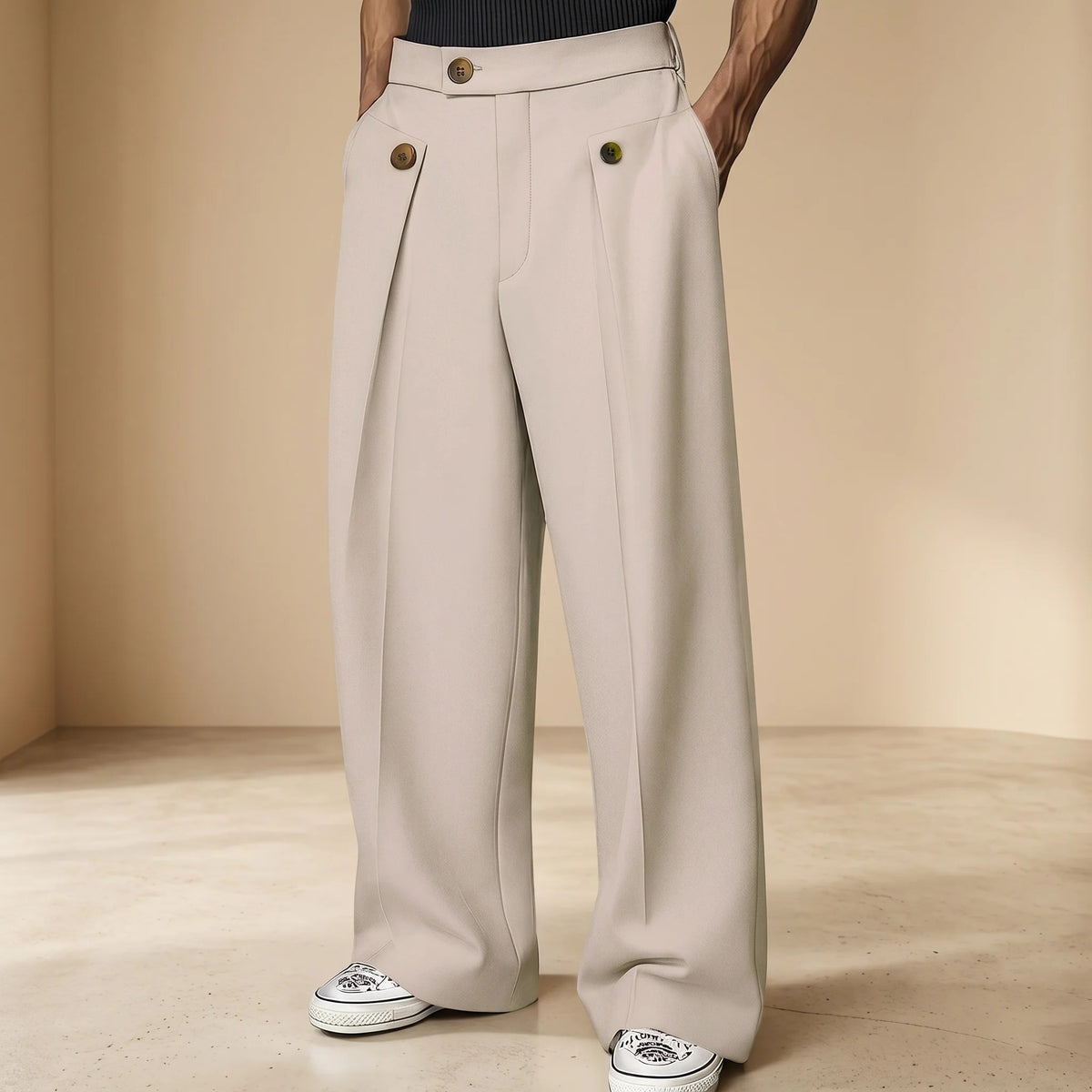 John - Modische Hose mit Weitem Schnitt und Hohem Bund