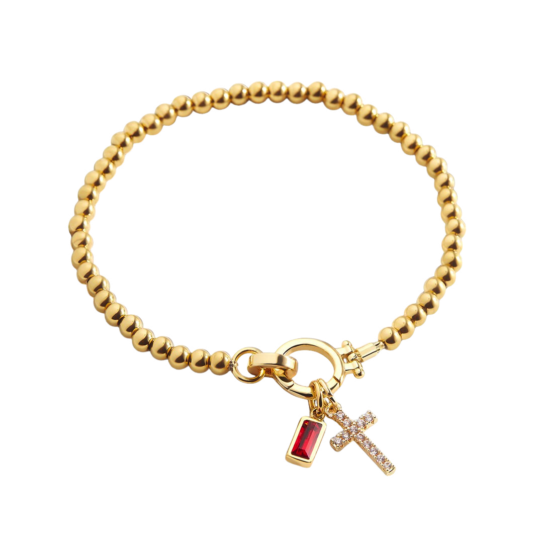 Eli – Armband mit Geburtsstein und Kreuzanhänger