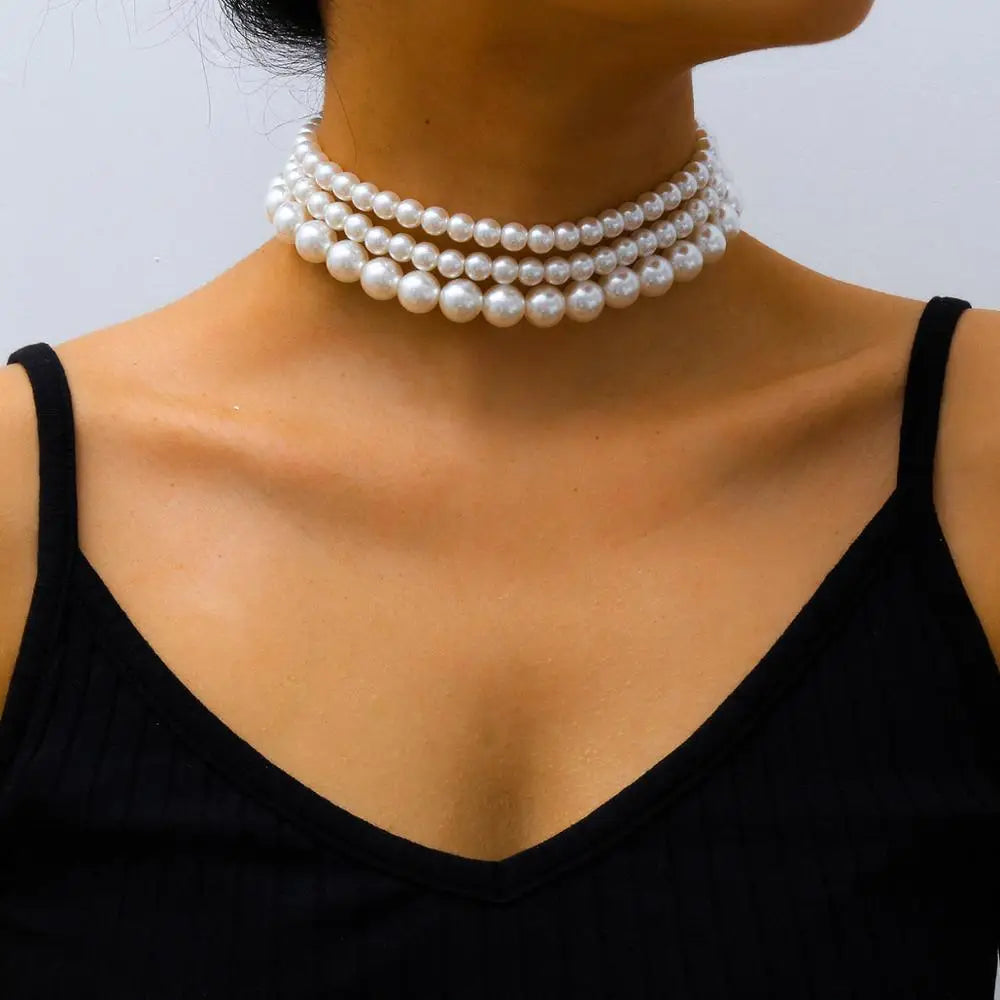 Perlen Choker Set - (3-teiliges) Perlenhalsband