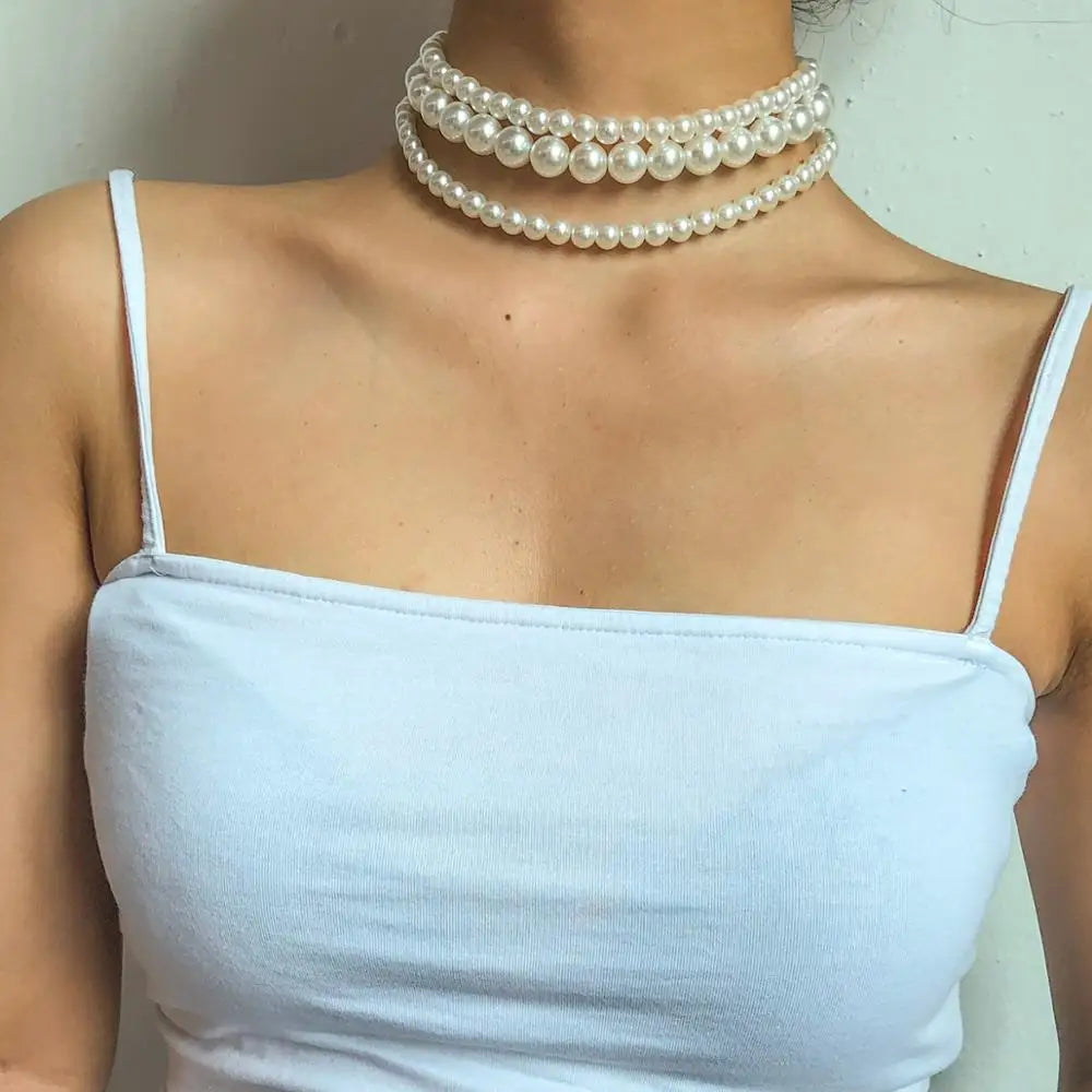 Perlen Choker Set - (3-teiliges) Perlenhalsband