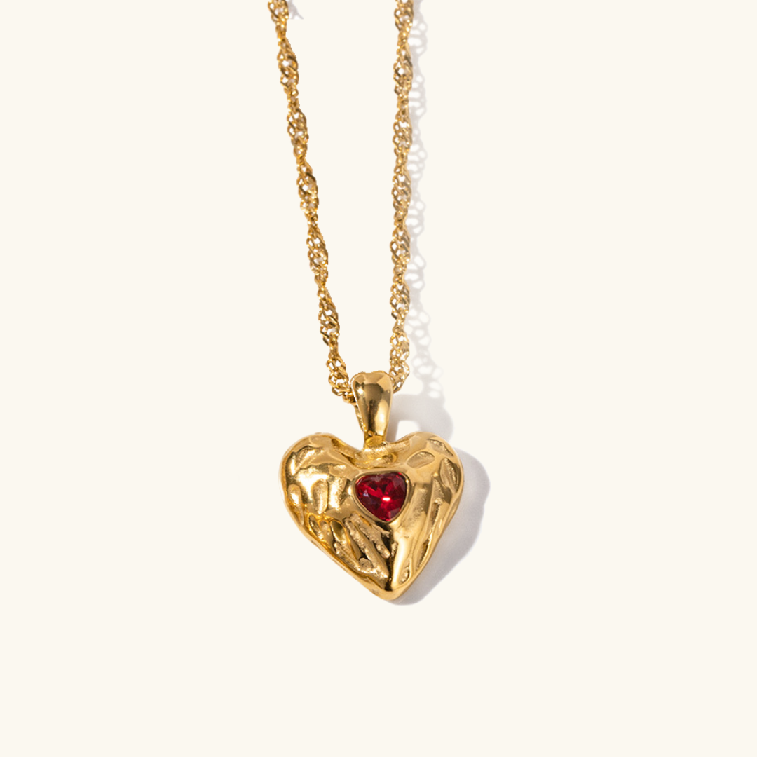 Vesper - Halskette mit rotem Herz aus Gold